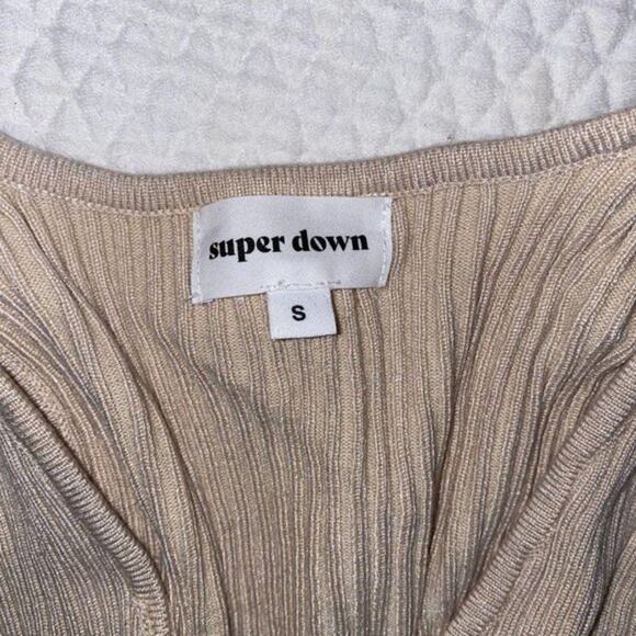 Super Down Neutral Tan V-Neck Ribbed Sweater Bodysuit | Sz S - Picture 6 of 6